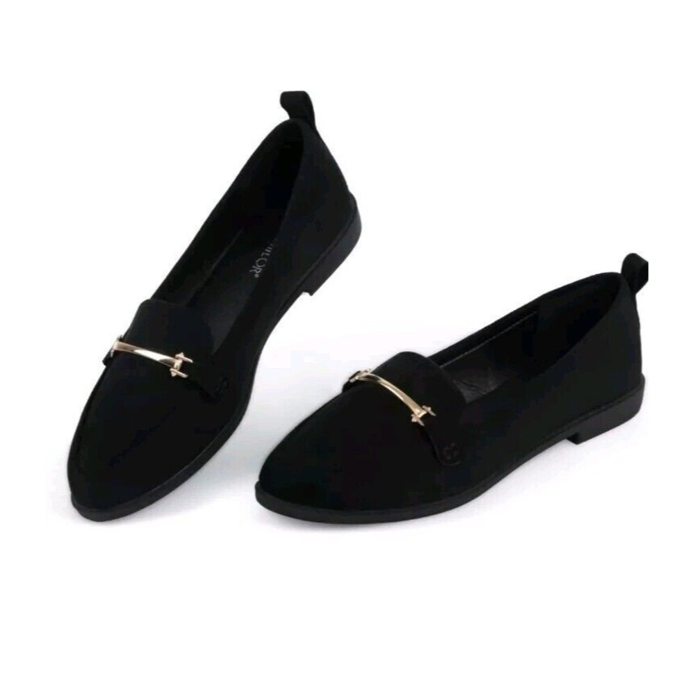Samilor Black Loafers  Flats With Gold Buckle Size 10